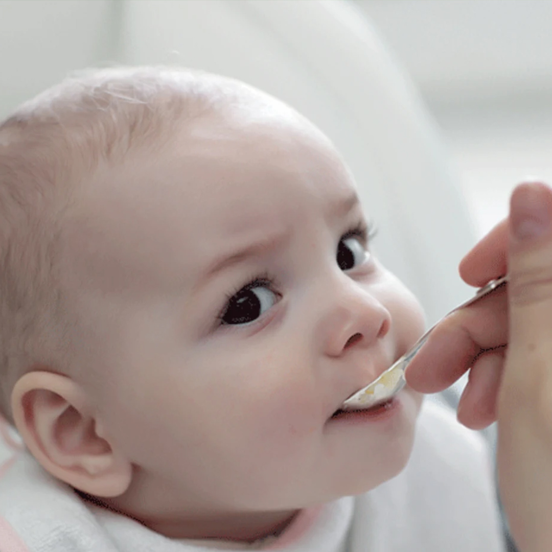 Banner closeup baby being fed
