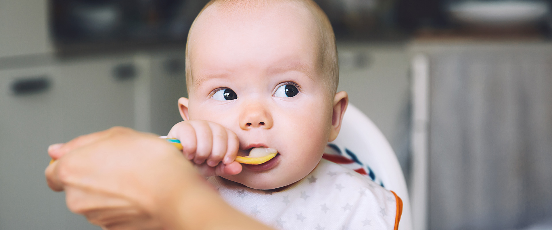 Baby eating puree from spoon
