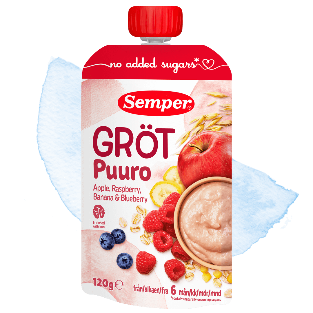 Grötklämmis Apple, raspberry, banana & blueberry från Semper Barnmat